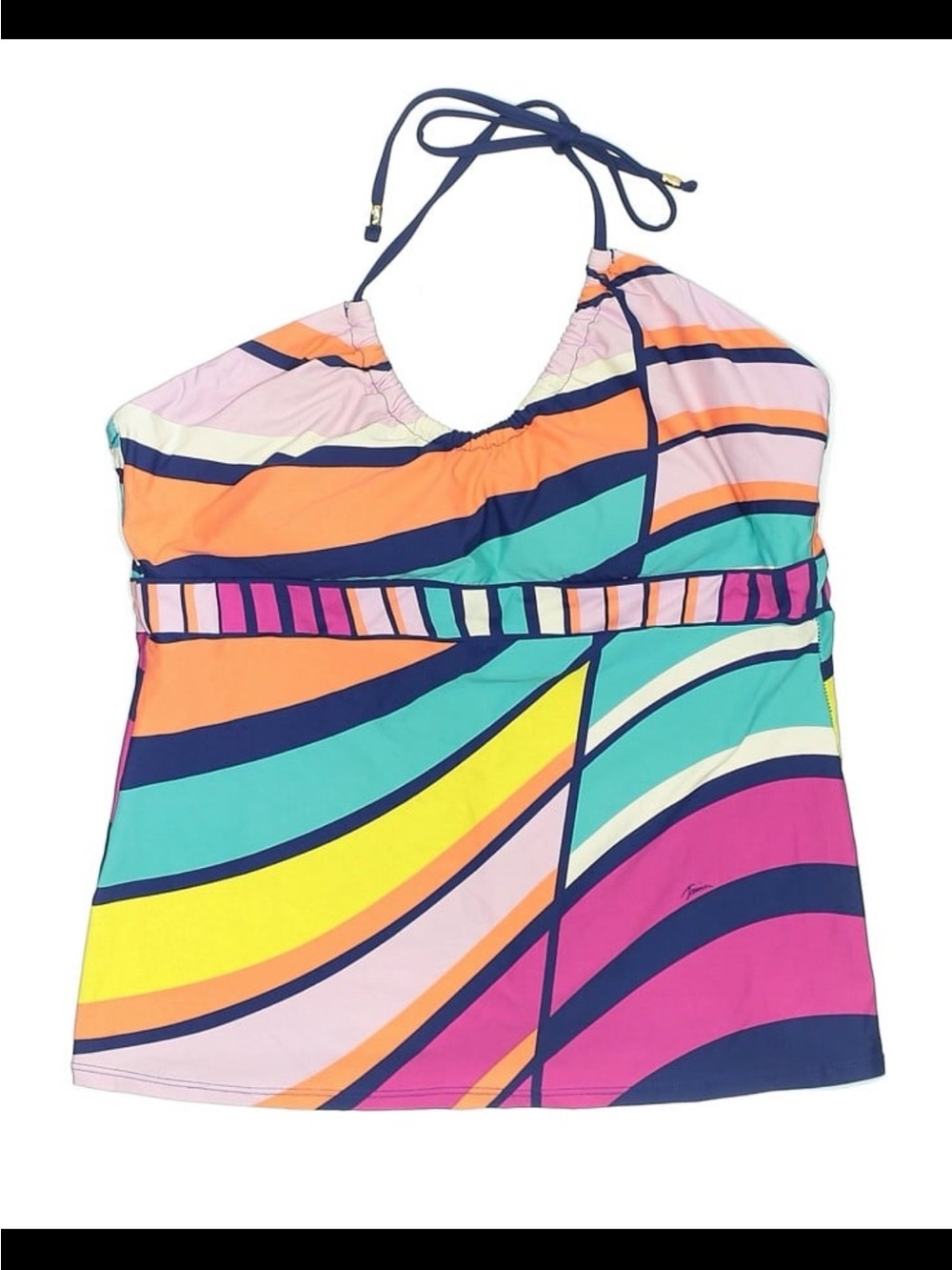 Trina Turk Multicolor Halter Tankini Top - Navy, Pink, Yellow, Teal